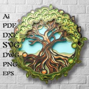 Baum des Lebens Multilayer-Svg-Schnittdatei, Mandala-Svg-Wandkunst, Laser-Schnittdateien für 3D-Schichtenplatte, Papierschnitt, Cricut-Dateien, DXF-Vorlagen CNC