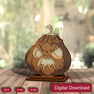 Halloween pompoen lasergesneden bestanden, meerlagige houten tafeldecoratie, Glowforge Halloween houtdecorbestand, staande pompoen Svg-bestanden