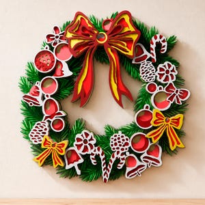 Ghirlanda natalizia multistrato in formato SVG, decorazione murale natalizia 3D a strati per Cricut e taglio laser.