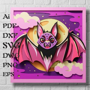Pliki SVG wielowarstwowe Bat dla projektów Cricut, panel SVG Halloween Mandala dla lasera, pliki 3D Layer Laser Cut, szablony DXF dla routera CNC
