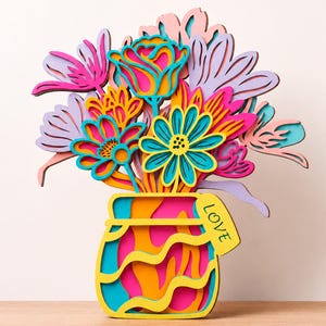 Flower Vase Multilayer SVG, Layered Wall Art for Cricut and Laser Cutting, Digital File