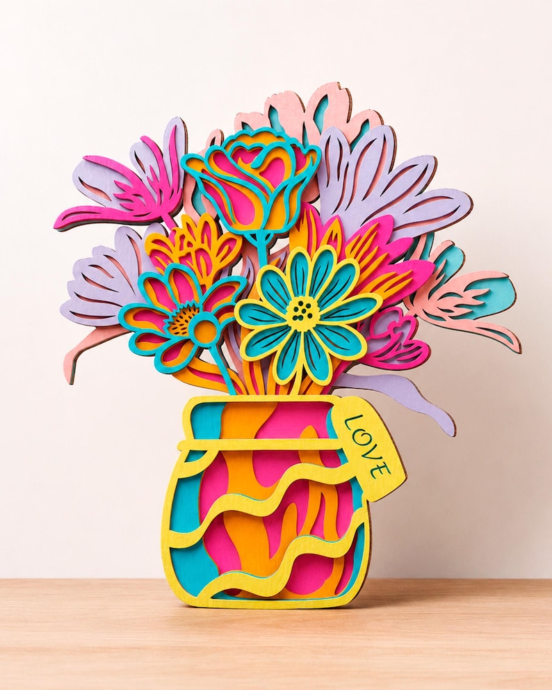 Flower Vase Multilayer SVG, Layered Wall Art for Cricut and Laser Cutting, Digital File