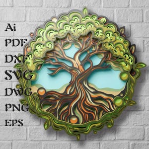 File di taglio SVG multistrato Albero della vita, Mandala SVG Wall Art, File di taglio laser per pannelli a strati 3D, Carta tagliata, File Cricut, Modelli DXF CNC