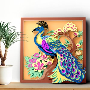 Pfau Multilayer SVG | 3D-Schicht-Mandala Laser Cut Cricut CNC-Datei | Sperrholzplatte Holzkunst