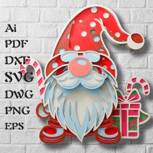 Fichiers SVG multicouches Gnome de Noël, Svg de mandala 3D, fichiers Papercraft en couches pour Cricut, fichiers de couche 3D pour laser ou CNC, Svg de papier cartonné 3D