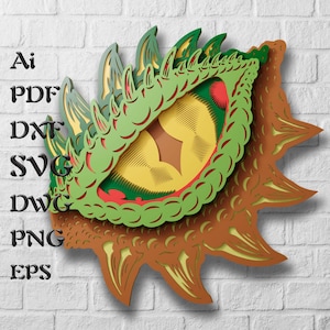 Arquivos SVG multicamadas de olho de dragão 3D para projetos Cricut, mandala SVG para corte a laser, modelo DXF para roteador CNC, painéis multicamadas 3D SVG