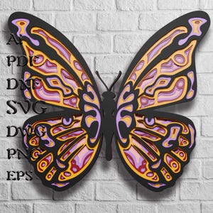 Fichiers SVG multicouche papillon pour Cricut, panneaux Svg mandala, Svg en couches 3D pour découpe laser, Svg 3D pour routeur Cnc, art mural 3D bois