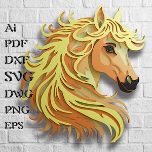 Paard meerlaagse SVG-bestanden voor Cricut Project, Mandala Svg voor lasersnijden, 3D-gelaagde Svg-bestanden voor Shadow Box, Dxf-sjablonen voor CNC