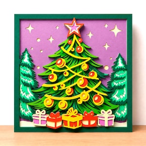 Kerstboom meerlaags SVG, Mandala lasersnijbestand, 3D gelaagd multiplex snijhoutkunst
