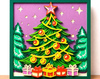 Christmas Tree Multilayer SVG, Mandala Laser Cut File, 3D Layered Plywood Cutting Wood Art