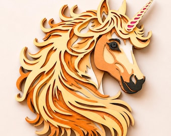 Unicorn Multilayer SVG | 3D Layered Mandala Laser Cut Cricut CNC File | Plywood Wood Art