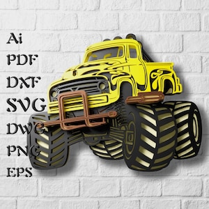 Monstertruck geschichtete SVG-Dateien, Multilayer-Panels für das Laserschneiden, Mandala SVG-Dateien für Cnc Fräser oder Cricut, Laser Cut Mandala Dxf