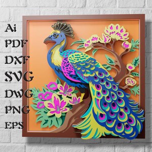 Arquivos SVG multicamadas de pavão, mandala 3D SVG para corte a laser, arquivos SVG de cartolina em camadas 3D, modelos DXF para roteador CNC, arquivos Cricut