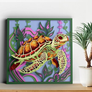 3D Sea Turtle Layered SVG | Multilayer Nautical Mandala Laser Cut File | Cricut Paper Art