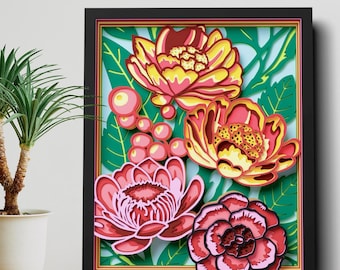 Peony Multilayer SVG | 3D Layered Flower Mandala Laser Cut Cricut CNC File | Plywood Art