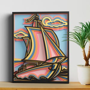 Yacht Multilayer SVG Files For Cricut Projects, Laser Cut Files for Ocean Mandala SVG, 3d Wall Art, Nautical 3d Layered Svg, Dxf Templates