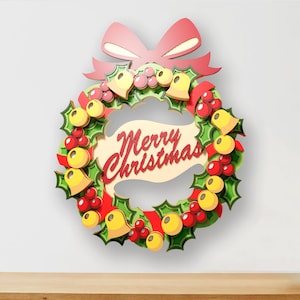 Christmas Wreath Multilayer SVG Files, Christmas Mandala Svg for Laser Cutting, Wreath SVG File 3D Mandala, Chrisrmas Home Wood Decor