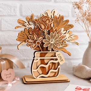 3D Flower Vase Laser Cut File, Multilayer Spring Bouquet SVG, Table Home Decor