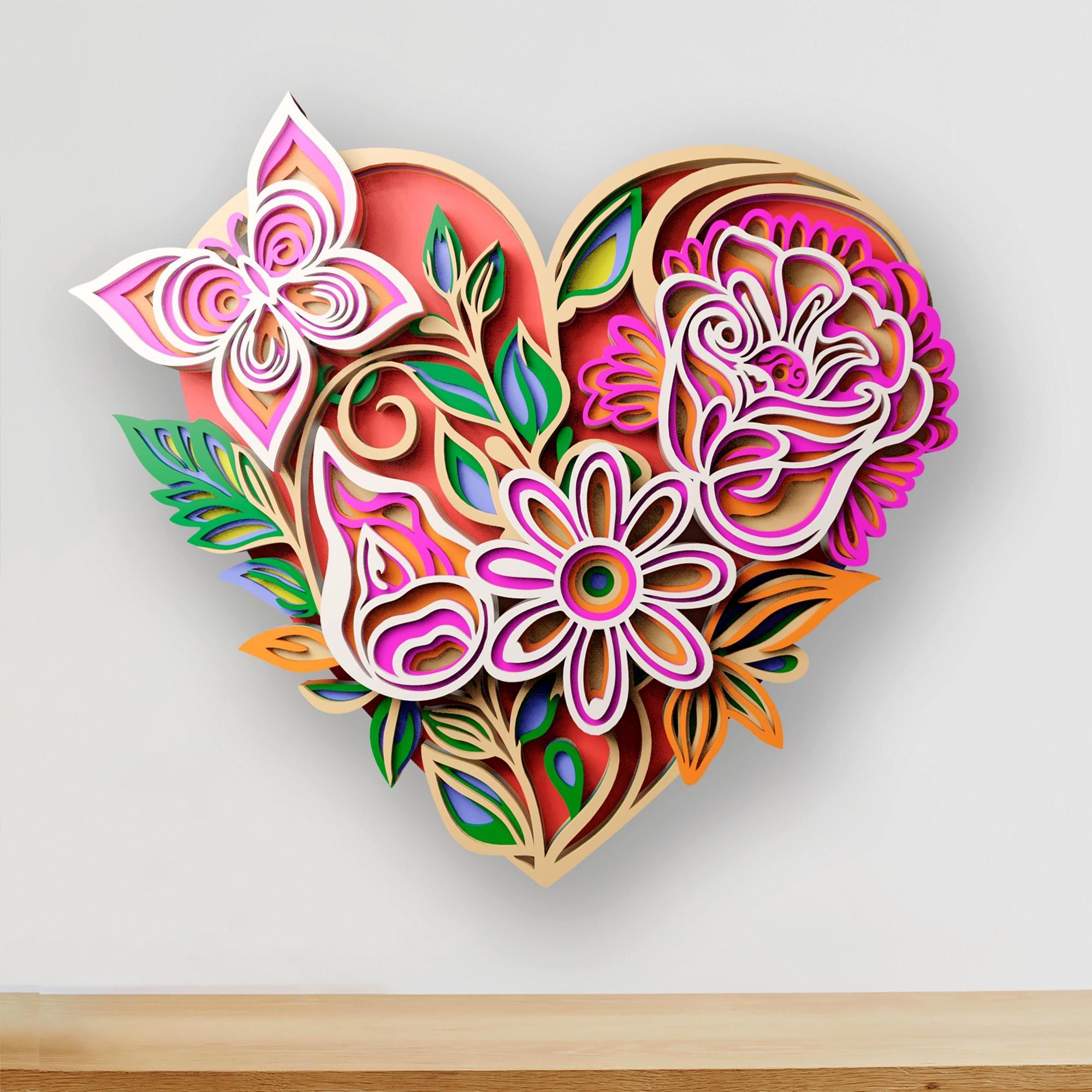 Floral Heart Multilayer SVG | 3D Layered Mandala Laser Cut Cricut CNC ...