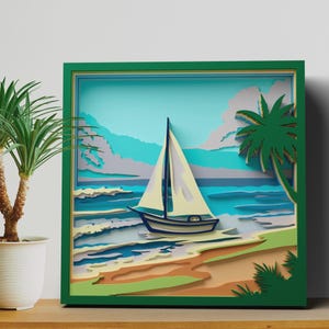 Strandscen flerskiktad SVG | 3D-lagerad nautisk mandala laserskuren Cricut-fil | Plywoodkonst