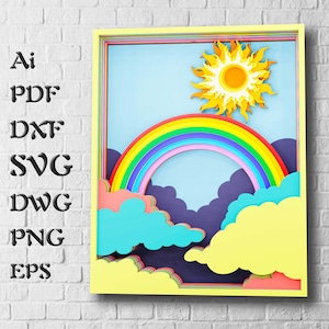Arquivos SVG multicamadas de arco-íris para projetos Cricut, Mandala Svg para corte a laser, modelo Dxf de camada 3D para roteador CNC, caixa de sombra Svg