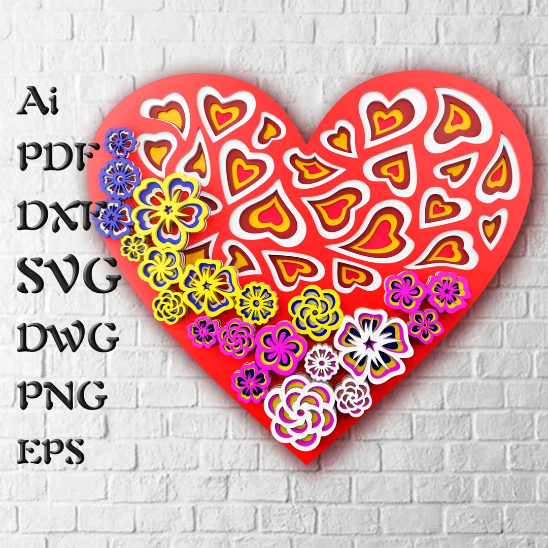 Flower Heart 3D Mandala SVG Cricut Files, Multilayer Panel for Laser ...