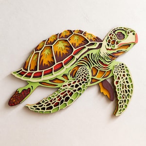 Tartaruga marina multistrato SVG, file di taglio nautico 3D a strati per Cricut e laser