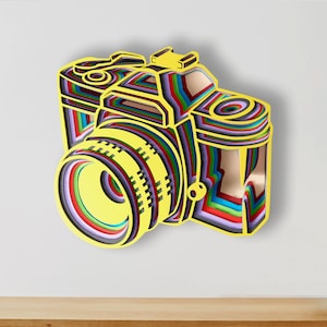 Archivo SVG multicapa de cámara 3D / Mandala en capas para corte láser Cricut CNC / Arte en madera contrachapada