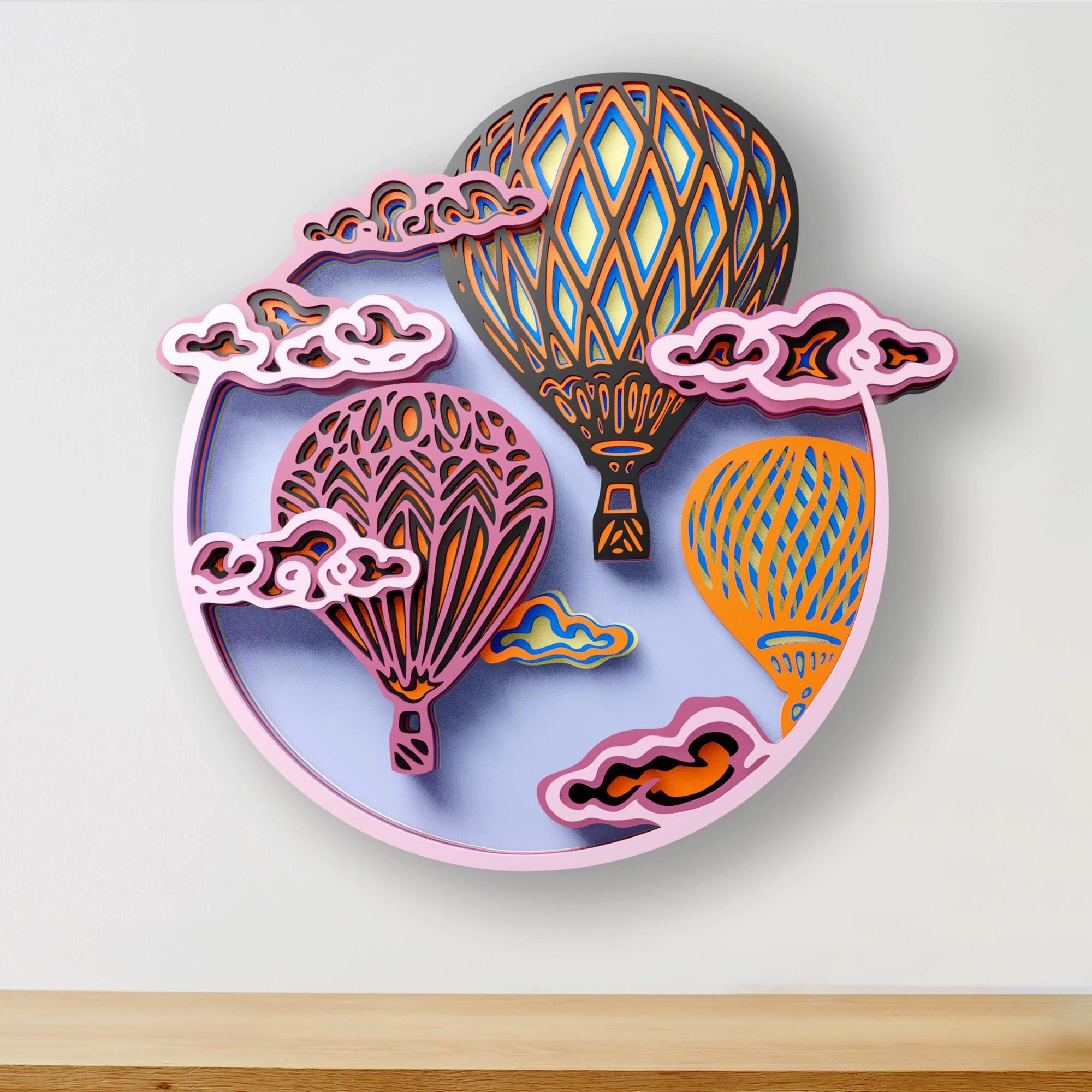 Hot Air Balloon Multilayer SVG | 3D Layered Celestial Mandala Laser Cut ...