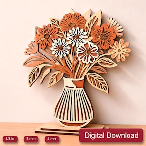 Houten bloemenvaas lasergesneden bestand, 3D meerlaagse bloemen woondecoratie SVG (digitale download)