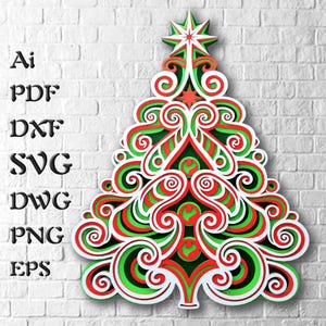 Arquivo Svg multicamadas de árvore de Natal para projetos Cricut, arquivo Svg de mandala para corte a laser, modelos DXF para roteador CNC, caixa de sombra 3D Svg