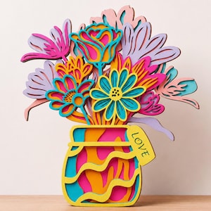 Flower Vase Multilayer  SVG, 3D Layered Mandala Cut File for Cricut and Laser