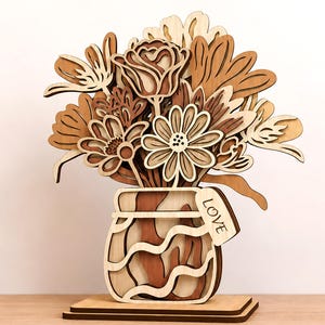 3D Wooden Flower Vase Laser Cut SVG File, Multilayer Bouquet Table Decor (Digital Download)