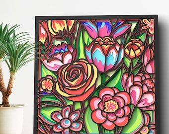 Flowers Mandala SVG Files For Cricut Projects, Layered SVG for Laser Cutting, 3D Layer Dxf Template for Cnc Router, Layered Cardstock Svg
