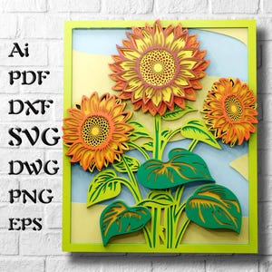 File SVG multistrato di girasole per Cricut, file SVG di mandala floreale per taglio laser, file SVG a strati 3D per carta da parati, file SVG a strati su cartoncino