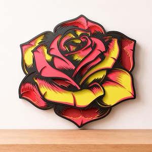 Rose Flower Multilayer SVG, 3D Layered Botanical Home Decor for Cricut and Laser Cutting