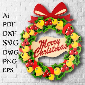 Christmas Wreath Multilayer SVG Files for Cricut Projects, 3D Mandala Svg, Multilayer Panel for Laser Cutting, DXF Templates for CNC Router
