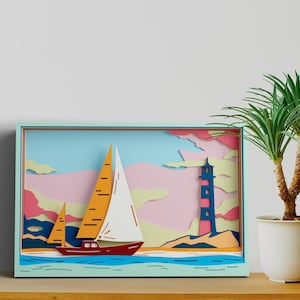 Paisaje marino 3D multicapa SVG / Mandala de olas oceánicas para corte láser Cricut CNC / Arte en madera