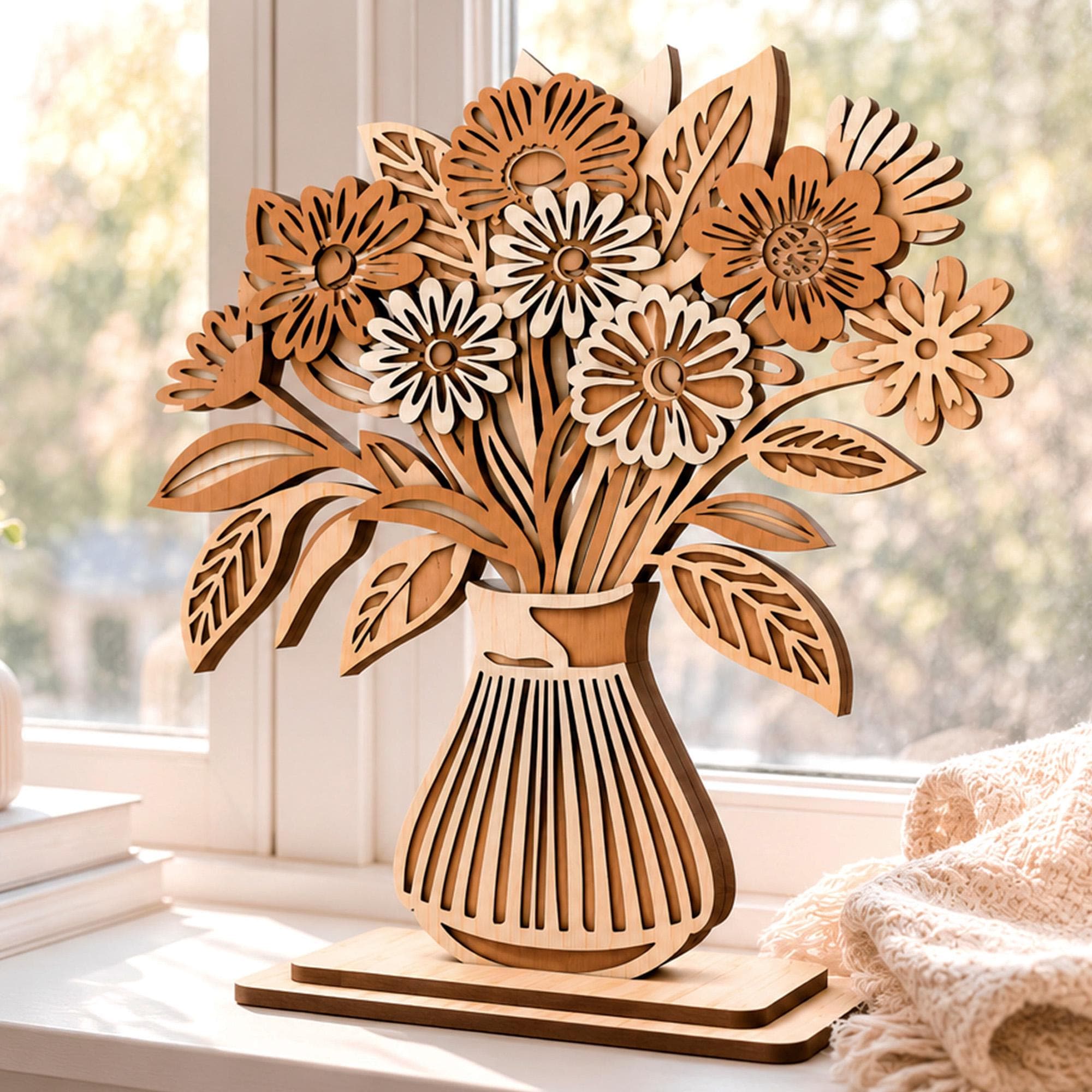 dv|d'sign ディーヴィーデザイン　フラワーベース　花瓶 Wooden Flowers Vase Laser Cut File, 3D Multilayer Floral Home