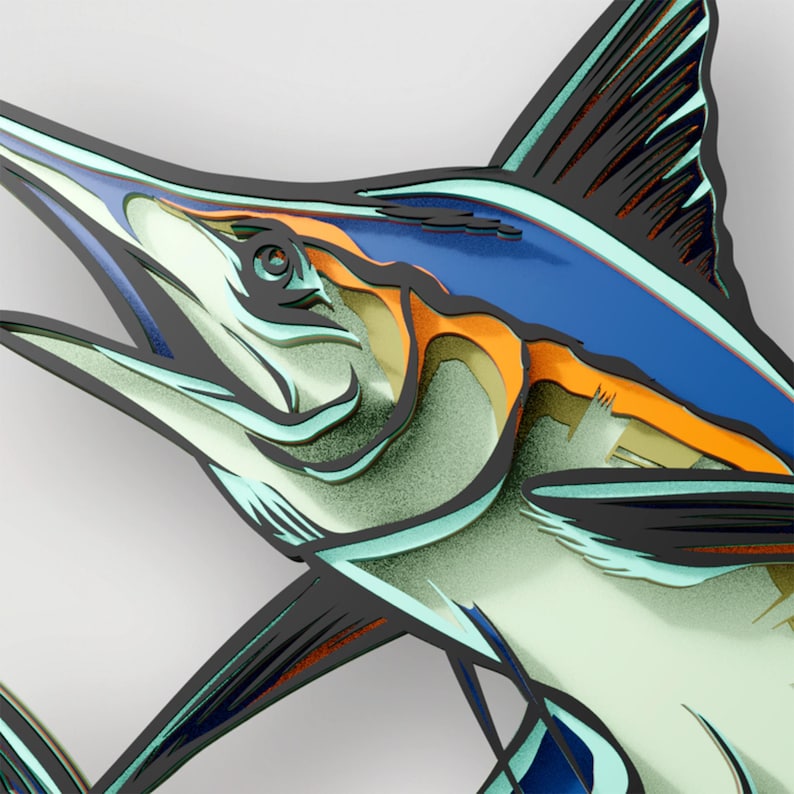 Marlin Fish Multilayer SVG, Laser Cut File, 3D Layer Construction ...