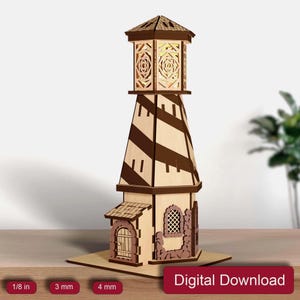 Hölzerne Leuchtturm Laser Cut Datei, 3D Nautische Nachtlampe, Sperrholzdatei (Digitaler Download)