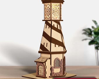 Hölzerne Leuchtturm Laser Cut Datei, 3D Nautische Nachtlampe, Sperrholzdatei (Digitaler Download)