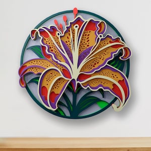 Lily Multilayer SVG | 3D Layered Flower Mandala Laser Cut Cricut CNC File | Plywood Art