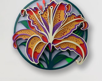 Lily Multilayer SVG | 3D Layered Flower Mandala Laser Cut Cricut CNC File | Plywood Art