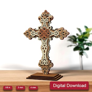 Cross Laser Cut Files, Christian Home Decor, Multilayer Wood Memorial Cross, Jesus and Cross Vector Dxf Svg, Glowforge SVG Digital Download
