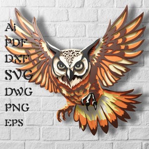 Uil meerlaagse SVG-bestanden voor Cricut, vogels mandala Svg voor lasersnijden, 3D-gelaagde Svg voor Shadow Box Svg, 3D-houten wanddecor, DXF-bestanden