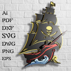 Archivos SVG multicapa de barco pirata para proyectos de Cricut, archivos náuticos cortados con láser, SVG de mandala, SVG en capas para enrutador CNC, SVG de cartulina