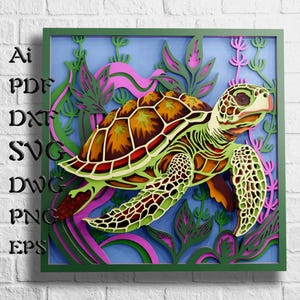 Wasserschildkröte Multilayer SVG-Dateien für das Laserschneiden, 3D Layered svg für Shadow Box svg, 3d Mandala svg-Dateien für Cricut, Holzwanddekor