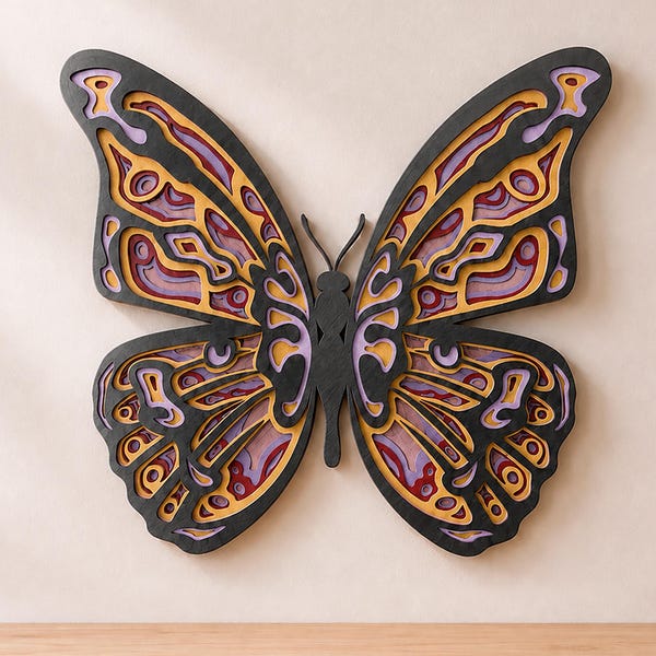 Butterfly Multilayer SVG | 3D Layered Insect Mandala Laser Cut File for Plywood Wall Art