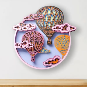 Hot Air Balloon Multilayer SVG Files for Cricut, 3D Layered Laser Cut Files, Mandala SVG for Shadow Box Svg, 3d Wood Wall Art, Wood Gift